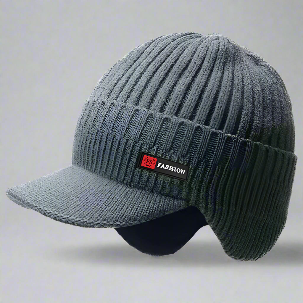 New Winter Men's Hat – Outdoor Ear Protection Warm Knitted Cap with Windproof Visor, Thick Bicycle Scarf Cap for Men