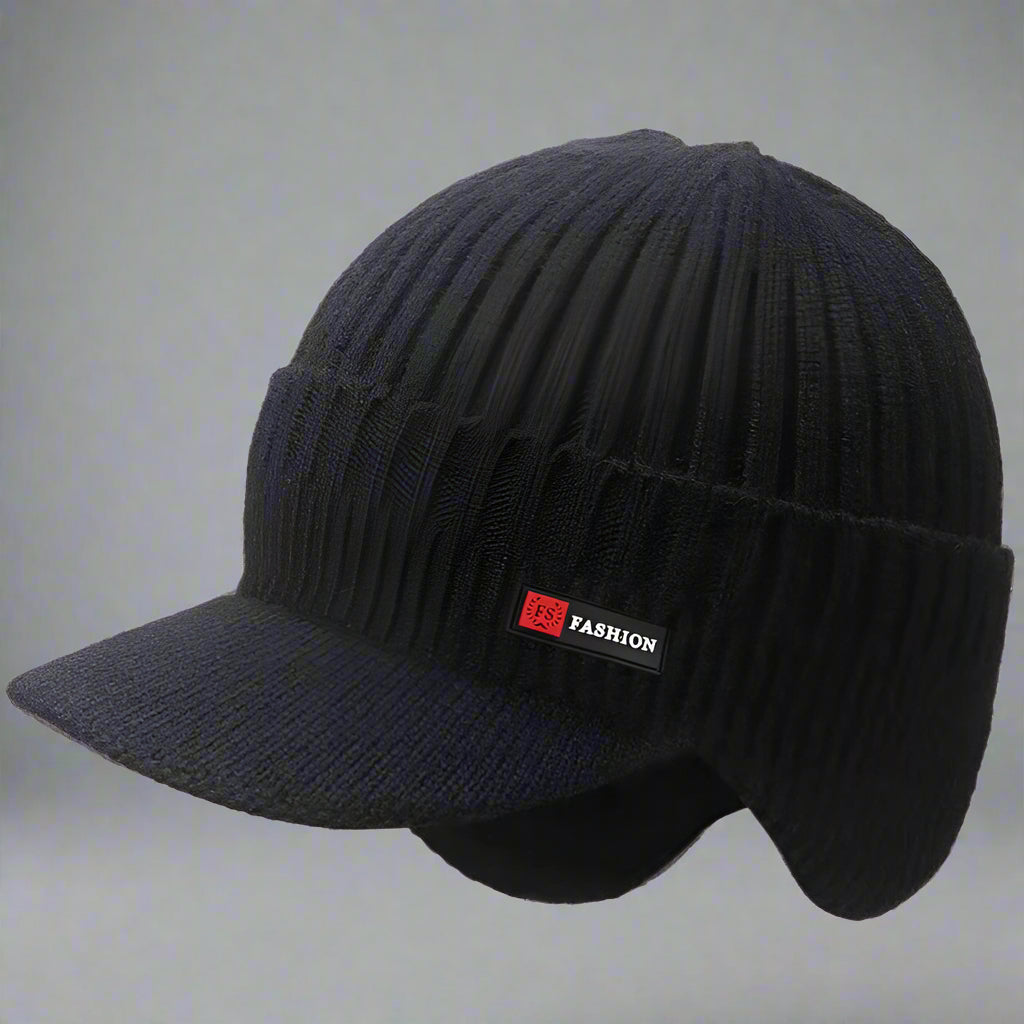 New Winter Men's Hat – Outdoor Ear Protection Warm Knitted Cap with Windproof Visor, Thick Bicycle Scarf Cap for Men