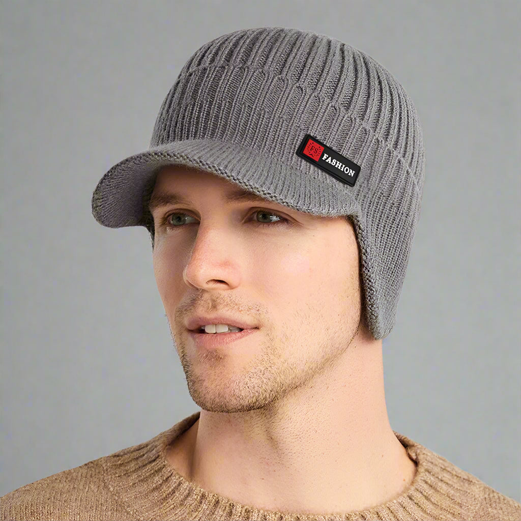 New Winter Men's Hat – Outdoor Ear Protection Warm Knitted Cap with Windproof Visor, Thick Bicycle Scarf Cap for Men